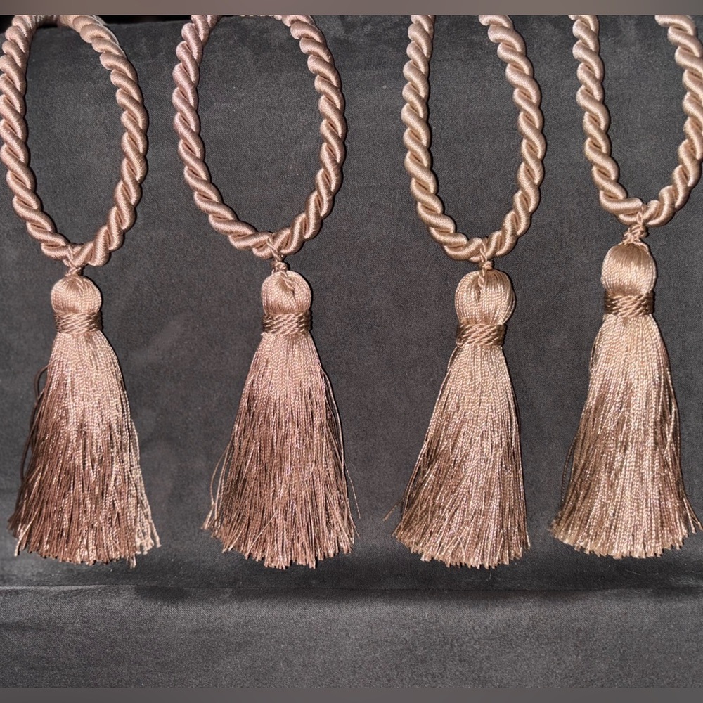 Simple elegance silky champagne color 18”long tassel curtain tie backs set of 4